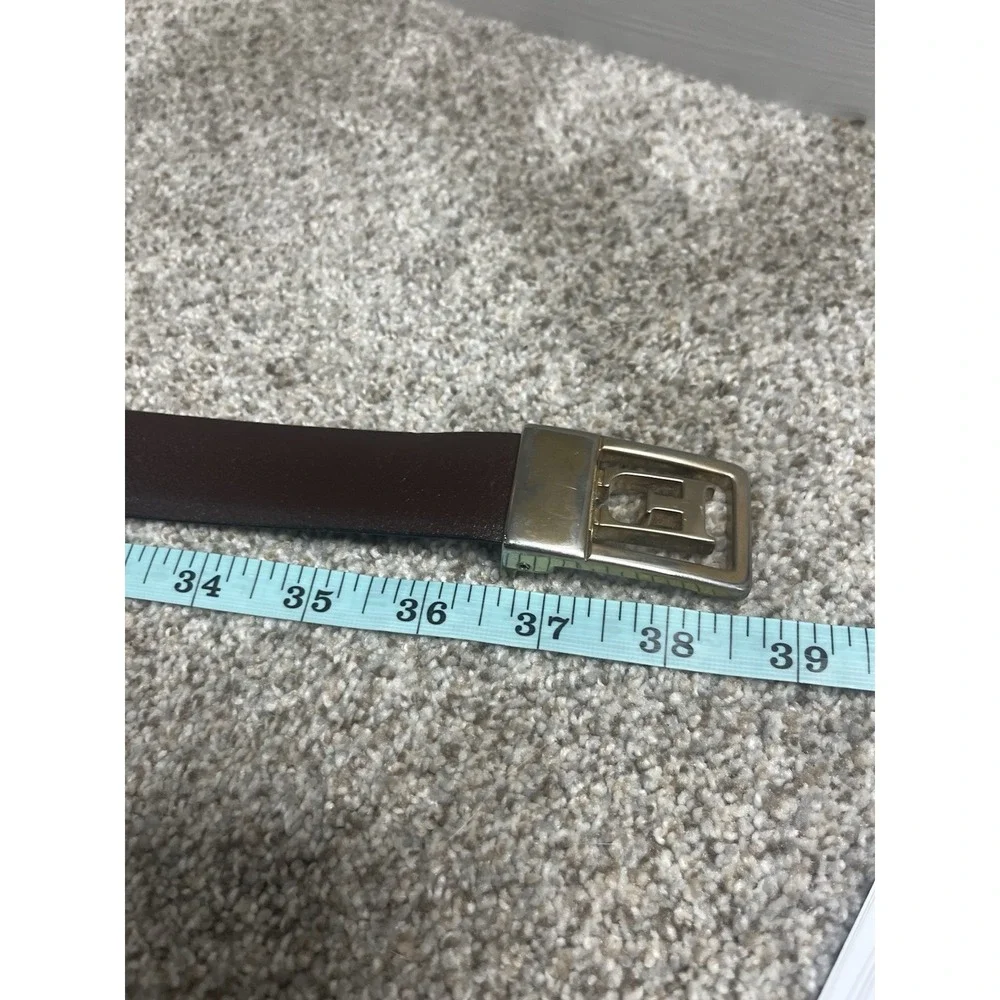 Vtg‎ Leather Belt With Letter E Belt Buckle Black Brown Belt